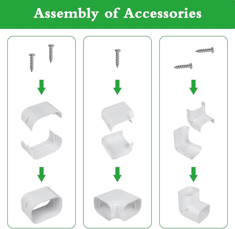 MOOITEK مجموعة غطاء خط PVC بطول 10 أقدام 3 بوصات لمكيفات الهواء المنفصلة، غطاء PVC رفيع زخرفي لأنظمة التكييف المركزي ومضخات الحرارة، غطاء أنابيب أبيض - Image 3